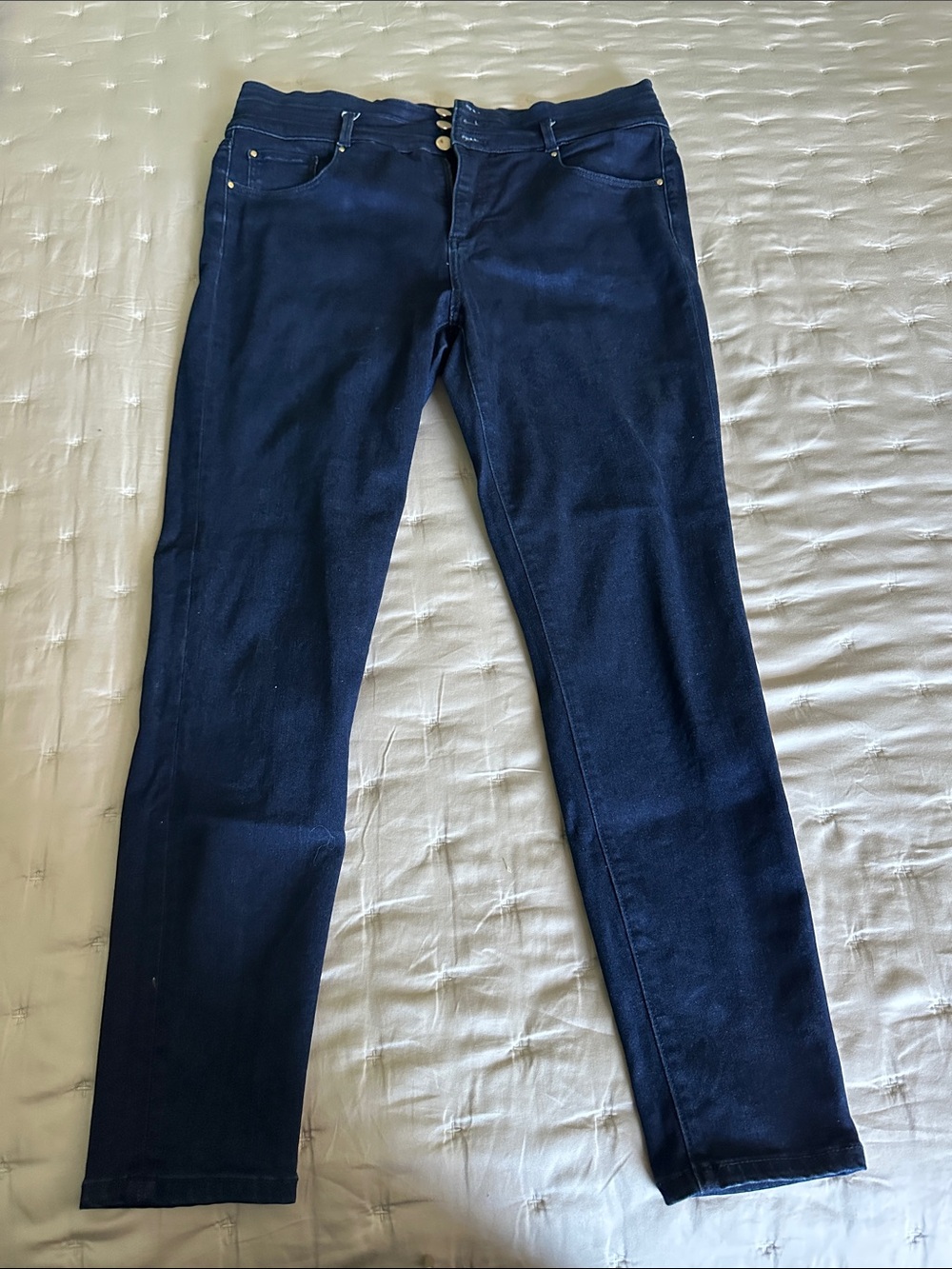 Ann Taylor Navy Skinny Jeans with Triple Button Waist